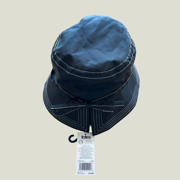 NEW Totes Ribbon Bow Black Rain Hat - Picture 2 of 5